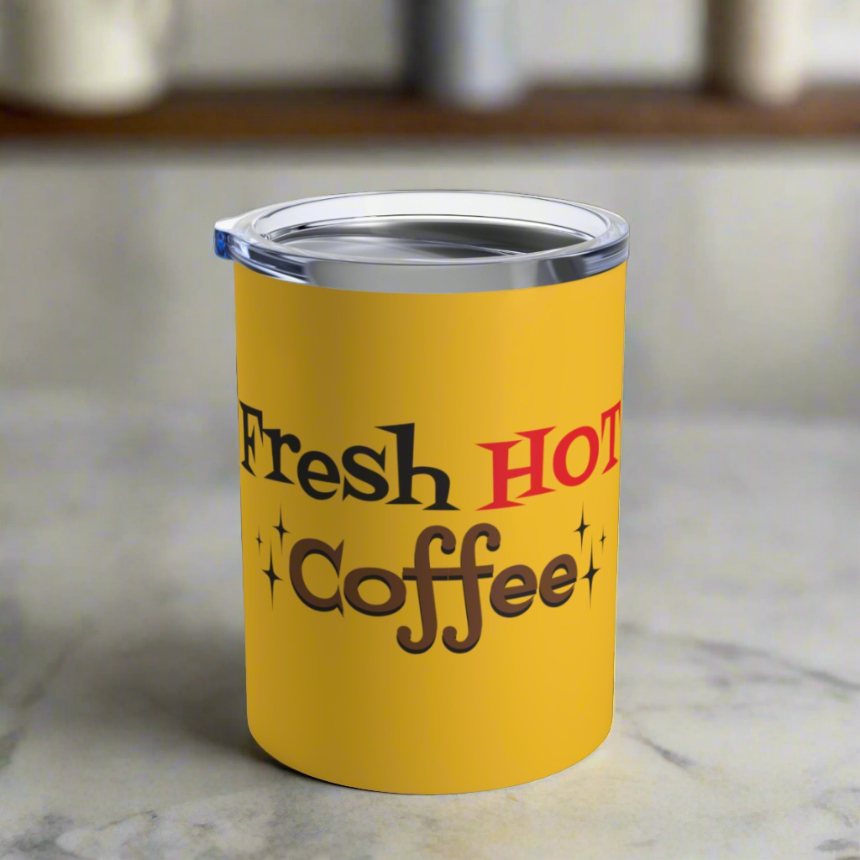 Fresh Hot Coffee Yellow Tumbler 10oz Stainless Steel Atomic Era Style