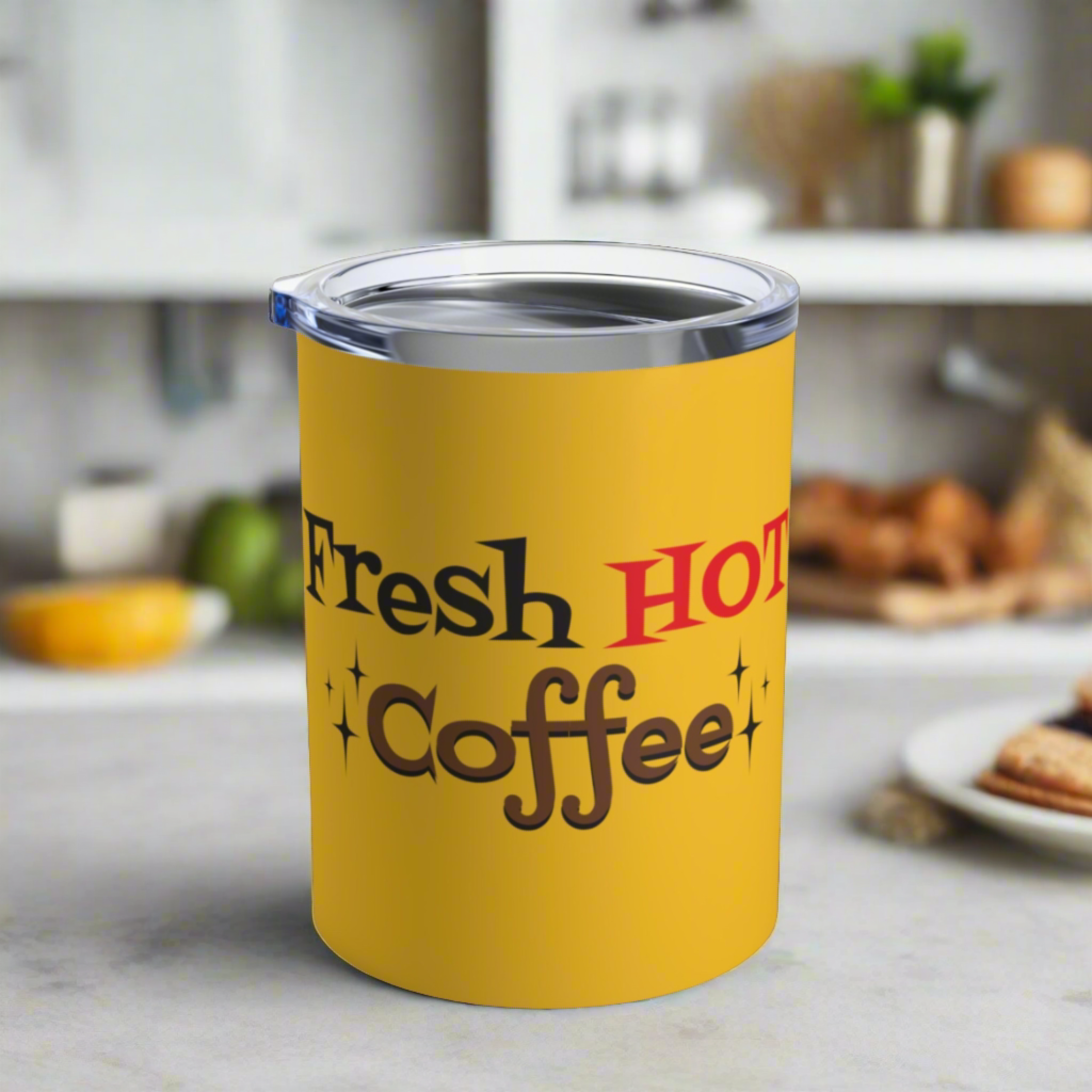 Fresh Hot Coffee Yellow Tumbler 10oz Stainless Steel Atomic Era Style