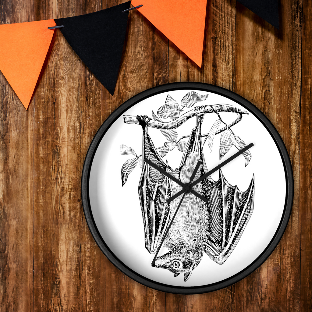 Retro Bat Print Halloween Fall Decor Wall Clock