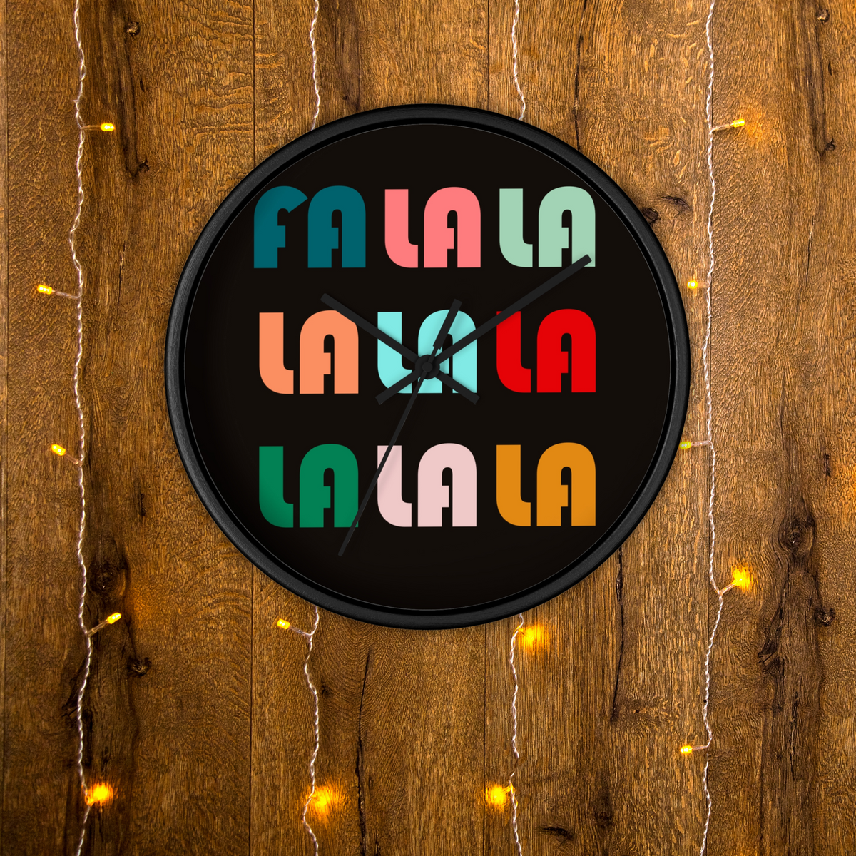 Fa La La La Christmas Retro Style Black Wooden Wall Clock