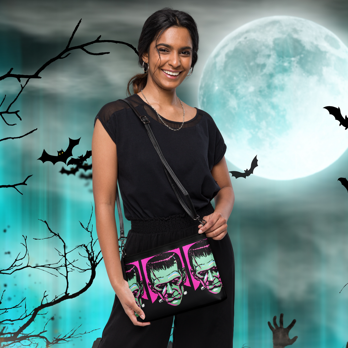 Frankenstein Monster Gothic Horror Retro Halloween Print Crossbody Bag Purse