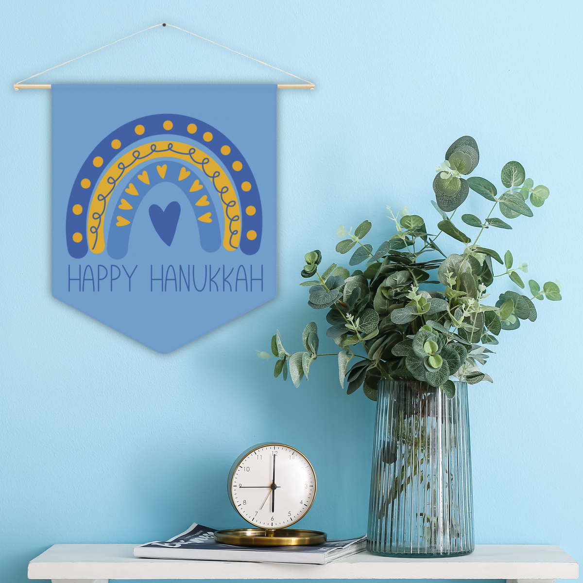 Happy Hanukkah Blue Wall Hanging Banner Flag