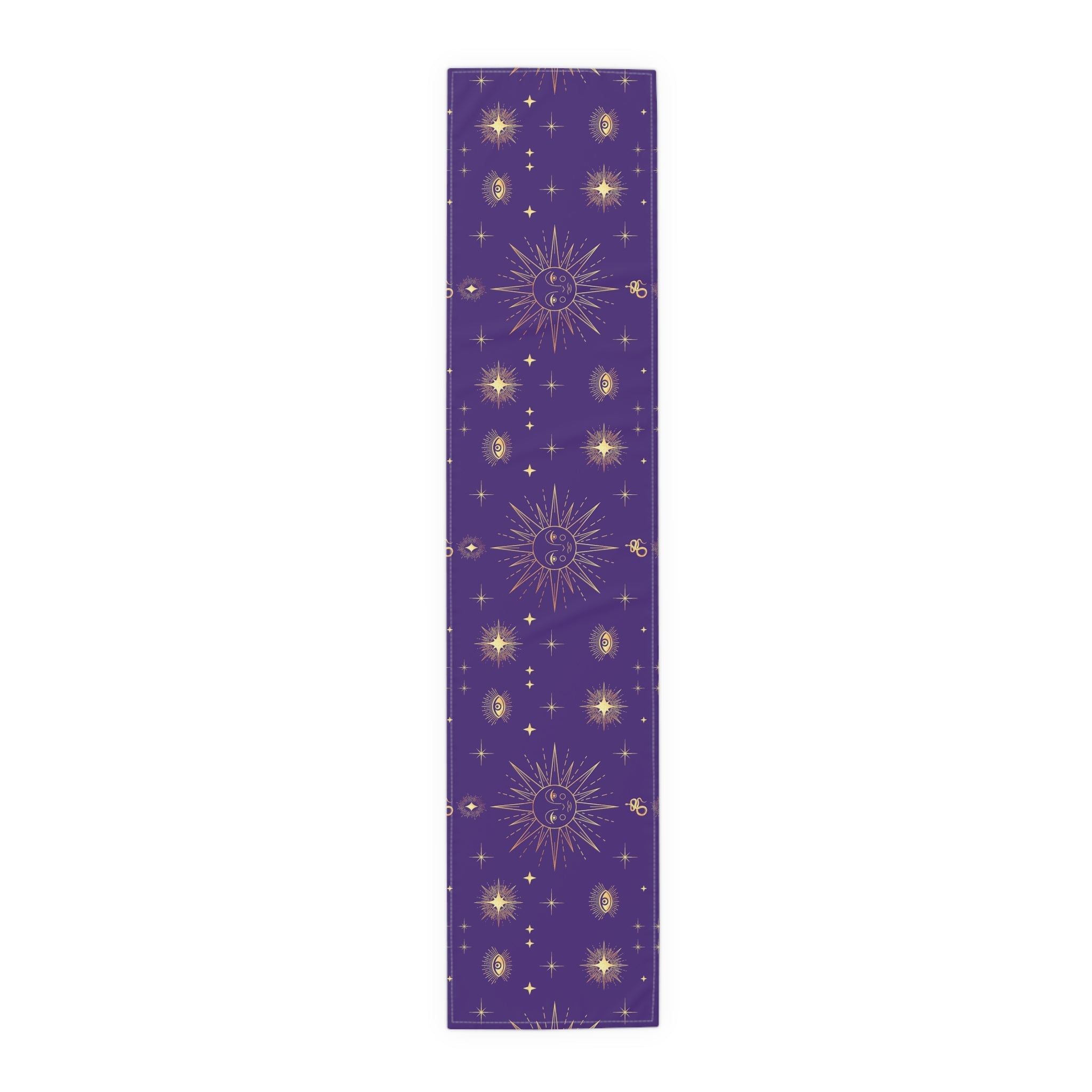 Celestial Gold Sun Stars Tarot Purple Cotton Poly Table Runner