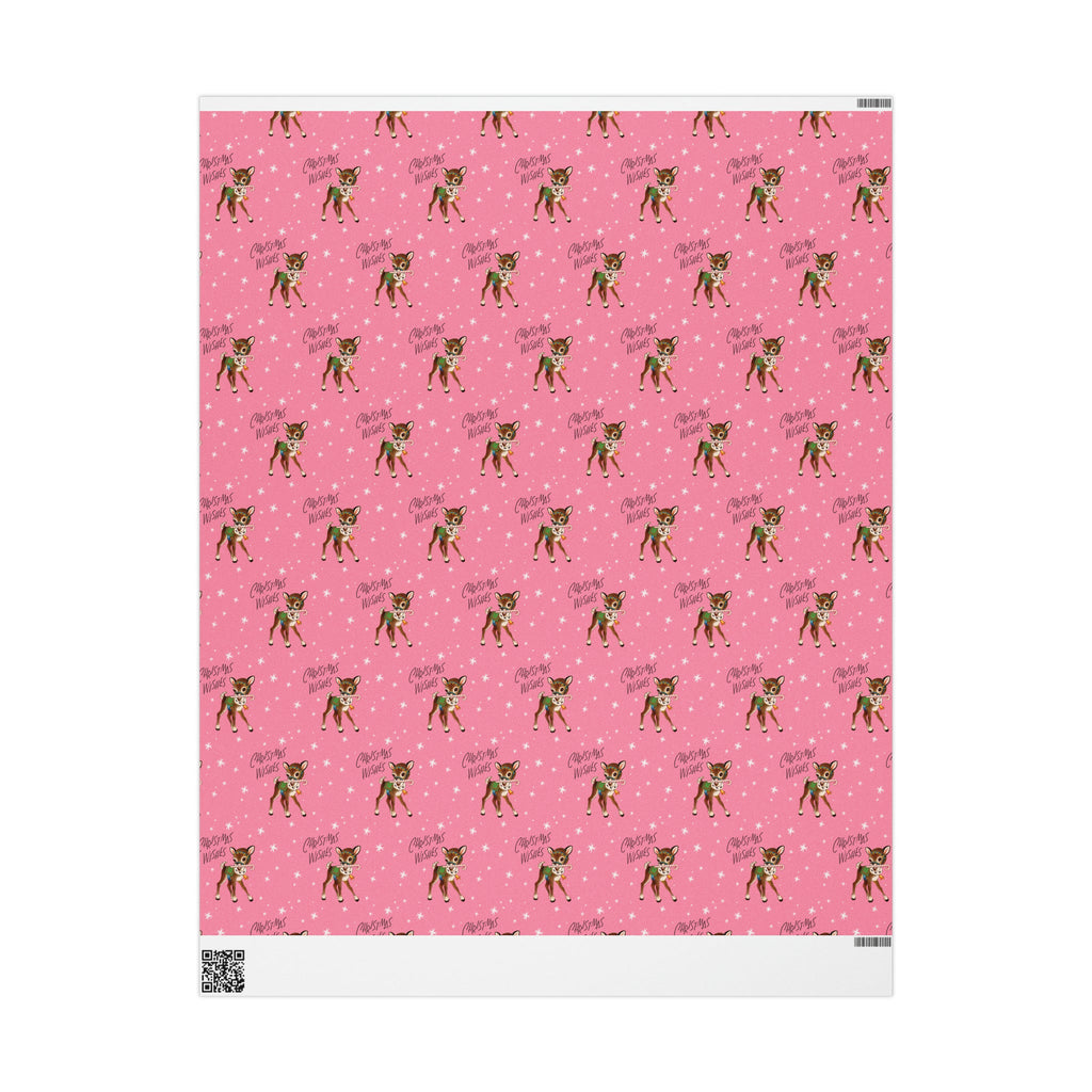 Christmas Wishes Reindeer With Candy Cane Pink Mid Century Retro Christmas Print Holiday Gift Wrap Paper - Glossy Or Matte