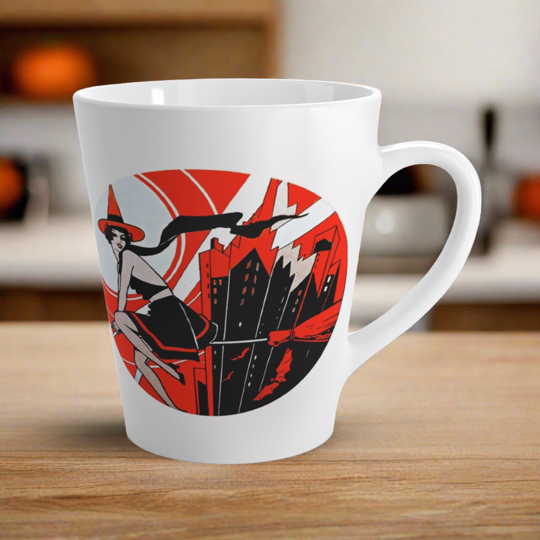 Flapper Witch Retro Deco Vintage Halloween Print Latte Coffee Mug