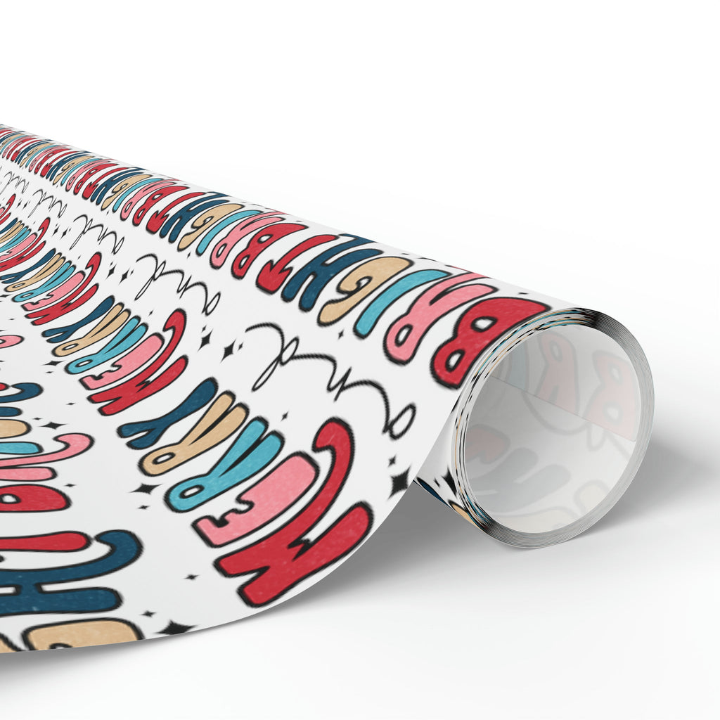 Merry And Bright Retro Style Christmas Print Holiday Gift Wrap Paper - Glossy Or Matte