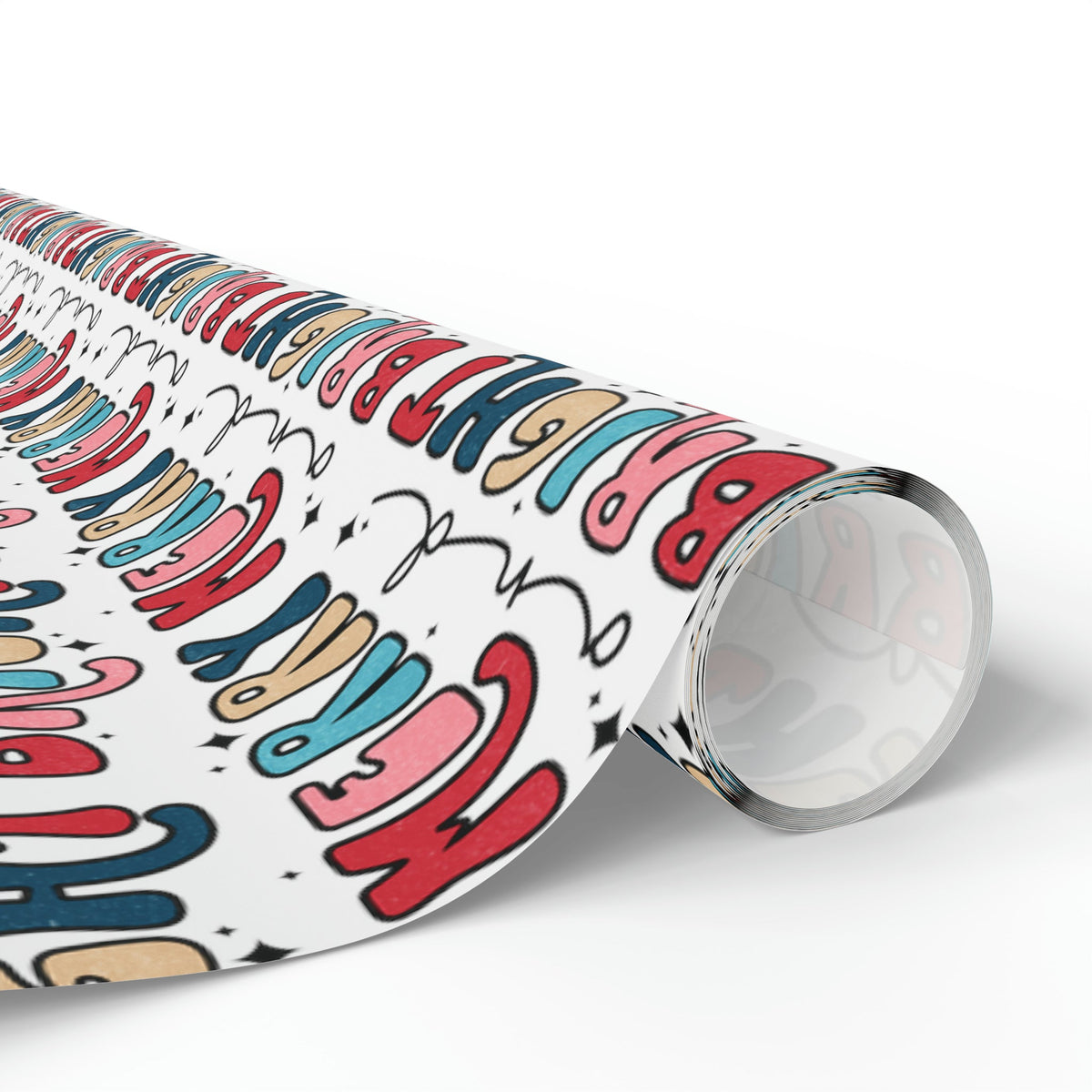 Merry And Bright Retro Style Christmas Print Holiday Gift Wrap Paper - Glossy Or Matte