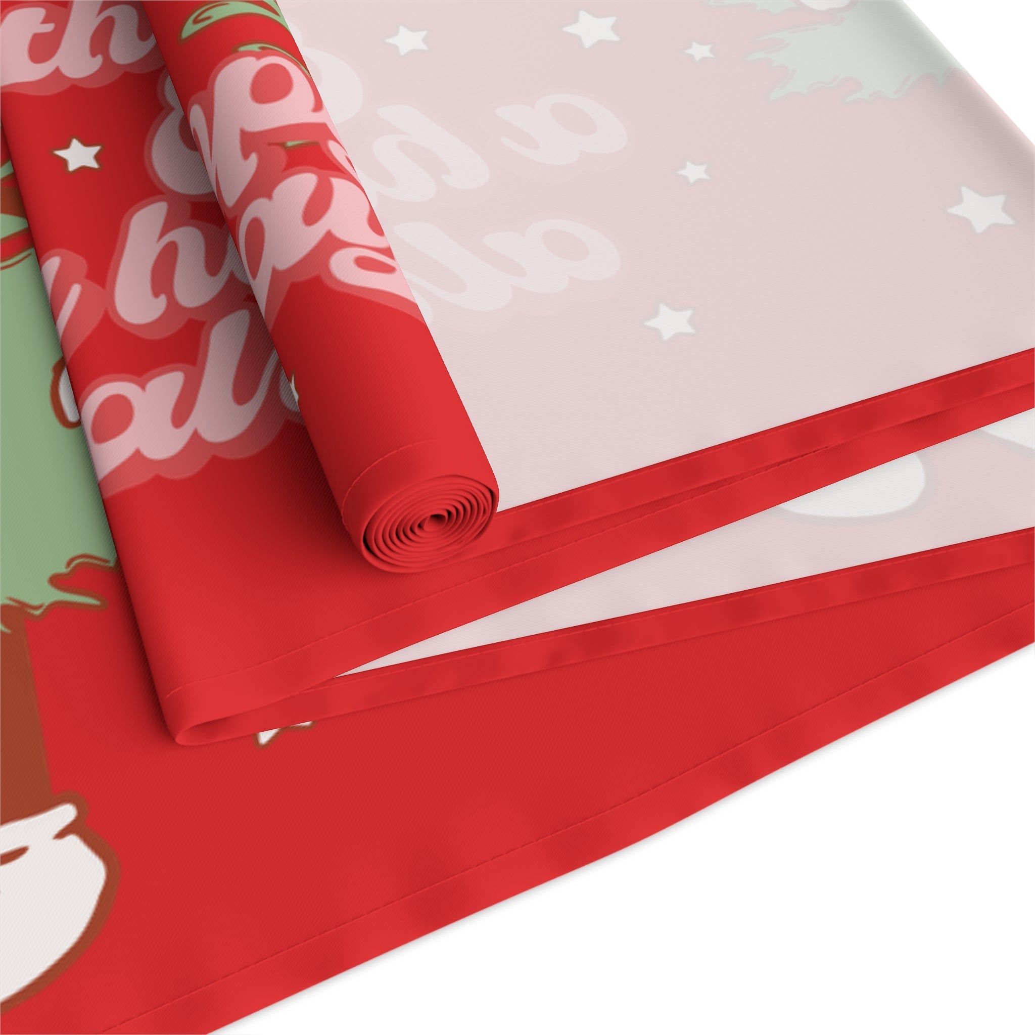 Merry Everything And A Happy Always Cute Christmas Tree Retro Style Red Christmas Decor Cotton Poly Table Runner