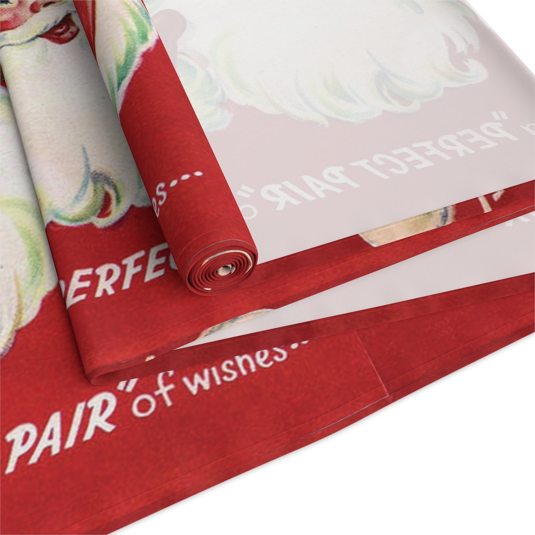 For You At Christmastime Santa And Rudolph Red Retro Christmas Print Home Decor Cotton Poly Table Runner