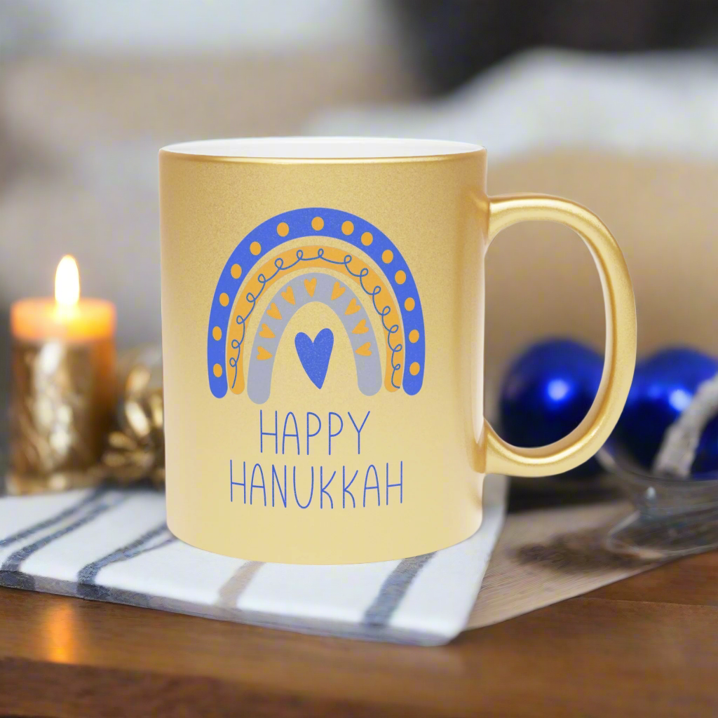 Happy Hanukkah Boho Rainbow Gold Metallic Mug