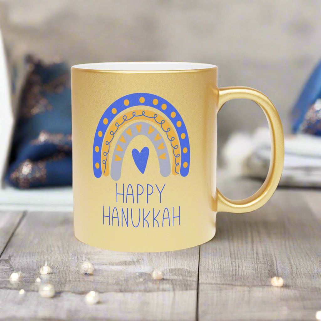Happy Hanukkah Boho Rainbow Gold Metallic Mug