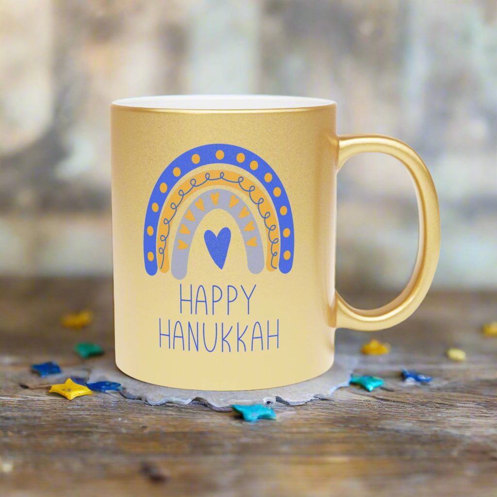 Happy Hanukkah Boho Rainbow Gold Metallic Mug