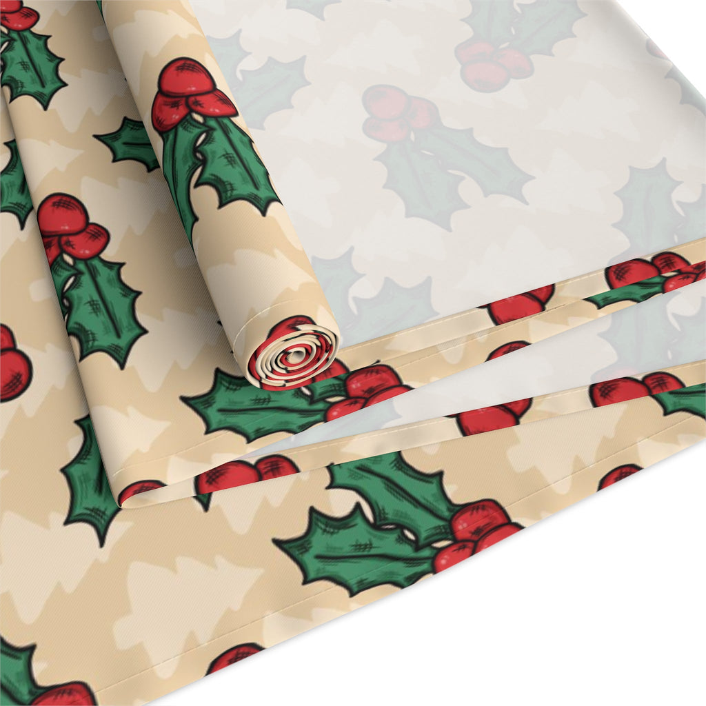 Christmas Holly Trees Polyester Table Runner