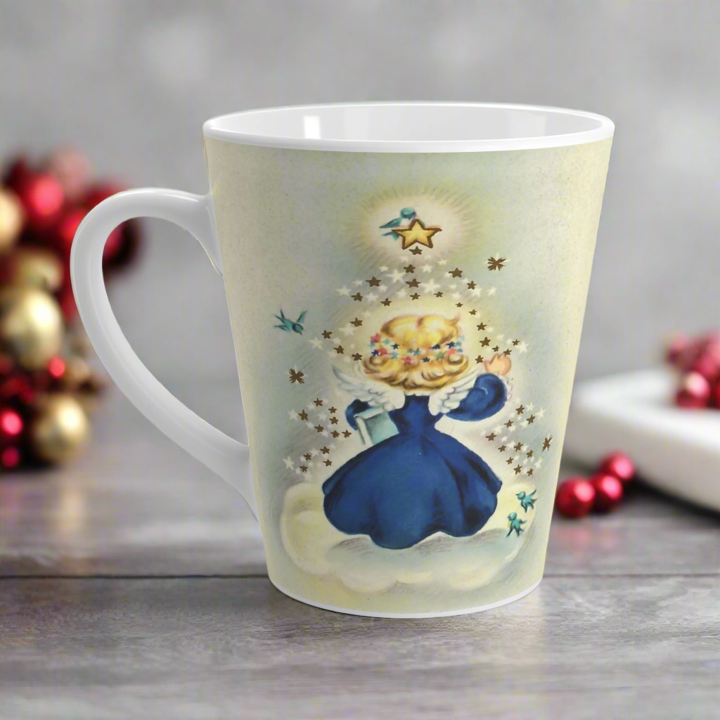 Christmas Angel On Cloud Star With Bluebirds Vintage Christmas Latte Coffee Mug