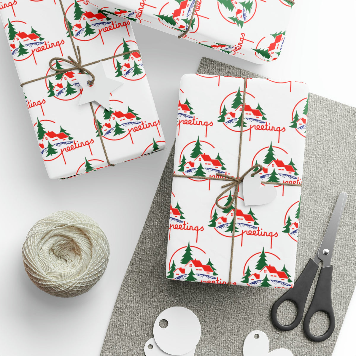 Christmas Greetings Mid Century Retro Christmas Print Holiday Gift Wrap Paper - Glossy Or Matte