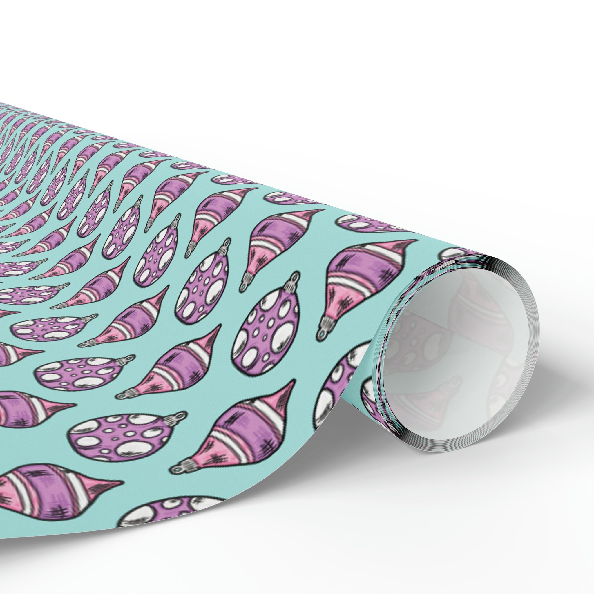Pink Purple Ornaments Teal Christmas Print Holiday Gift Wrap Paper - Glossy Or Matte