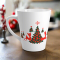 Red Reindeer Christmas Trees Mid Century Retro Latte Coffee Mug