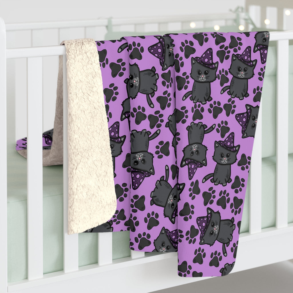 Witchy Kitties Purple Halloween Sherpa Fleece Blanket
