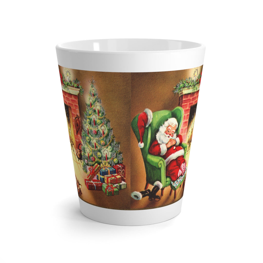 Santa Sleeping By Fireplace Mid Century Retro Christmas Print Latte Mug