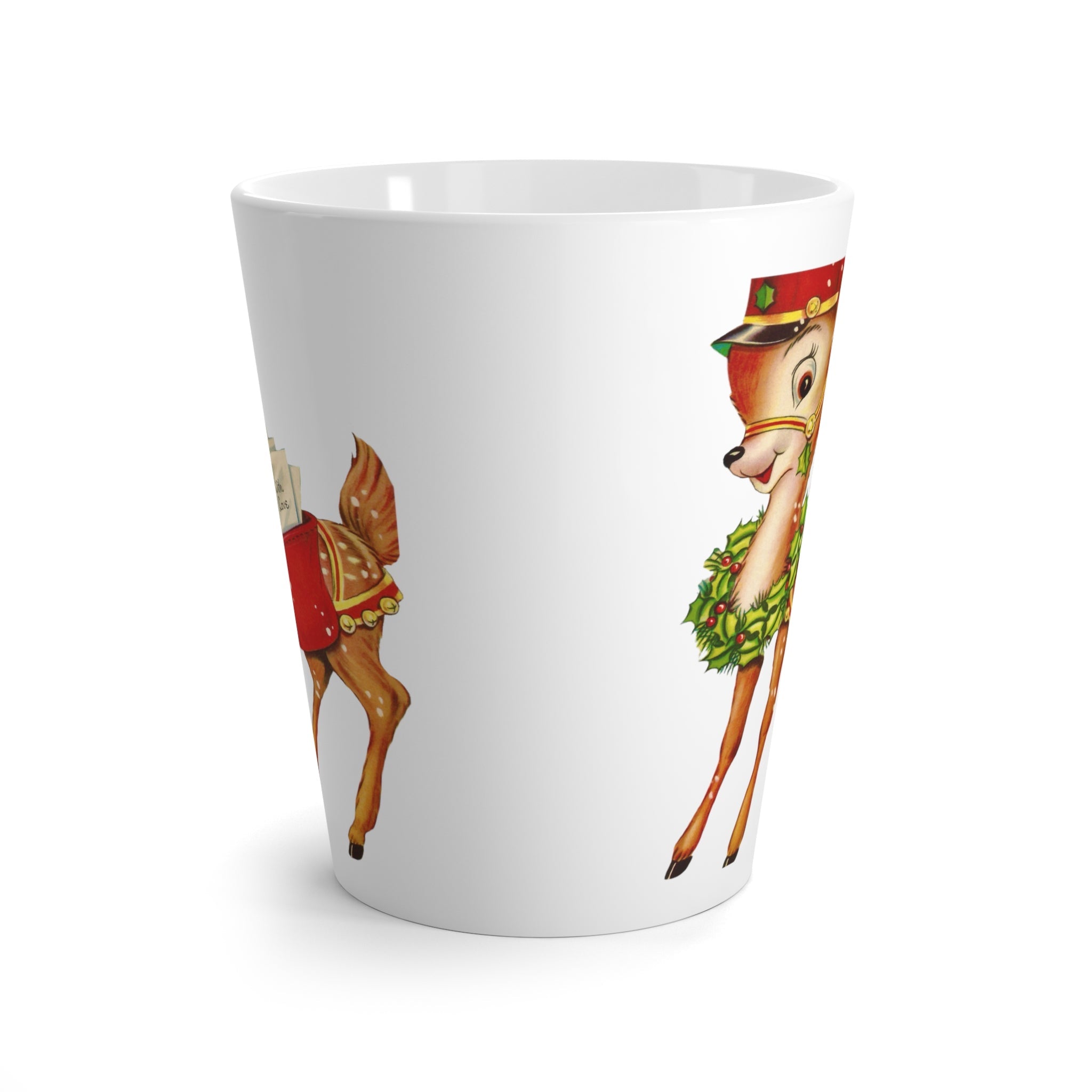 Reindeer Mail Carrier Mid Century Retro Christmas Print Latte Mug