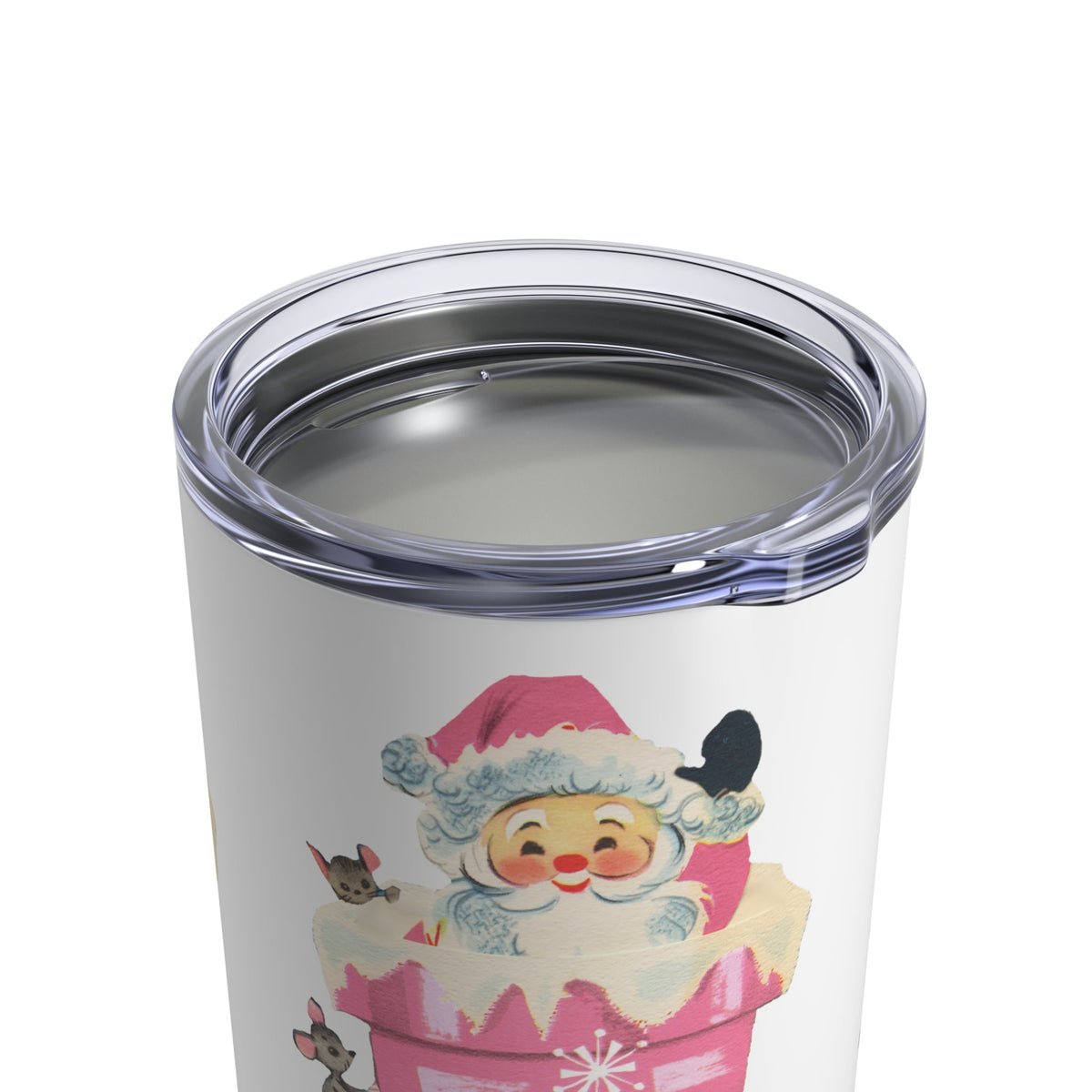 Santa In Chimney Pink Mid Century Retro Christmas Print Stainless Steel Tumbler 10oz