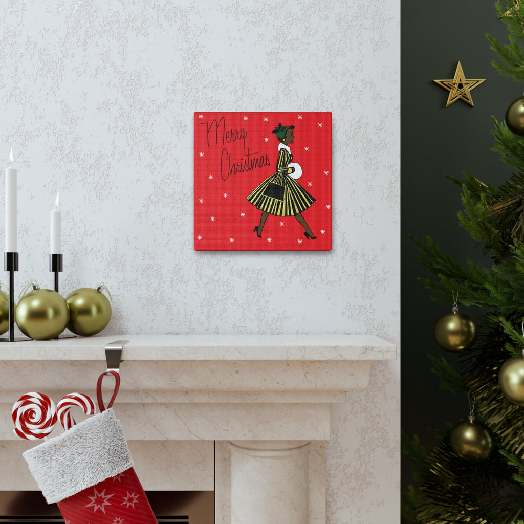 Merry Christmas Lady Mid Century Retro Print Canvas Gallery Wrap