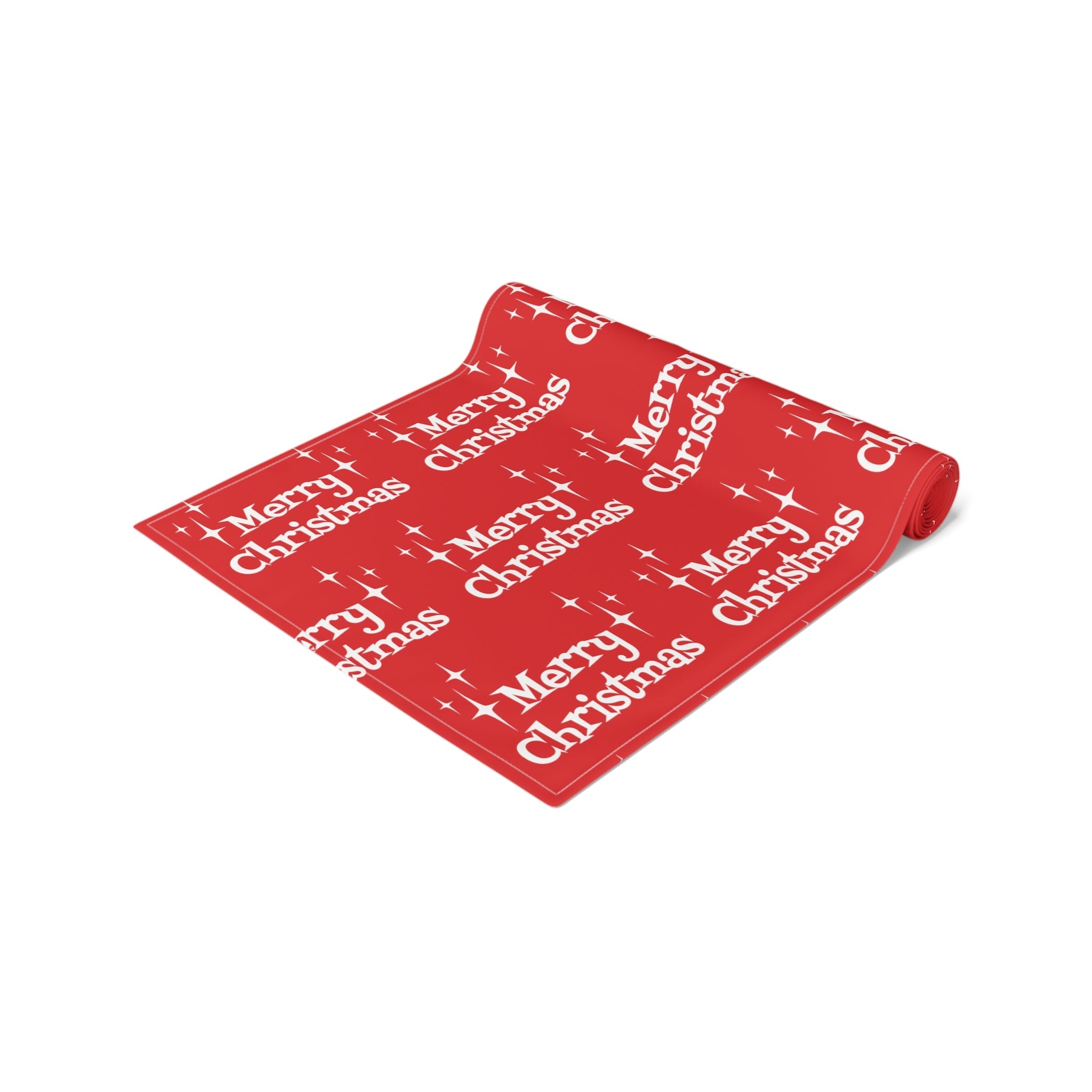 Merry Christmas Starburst Atomic Mid Century Retro Style Christmas Decor Red Cotton Poly Table Runner