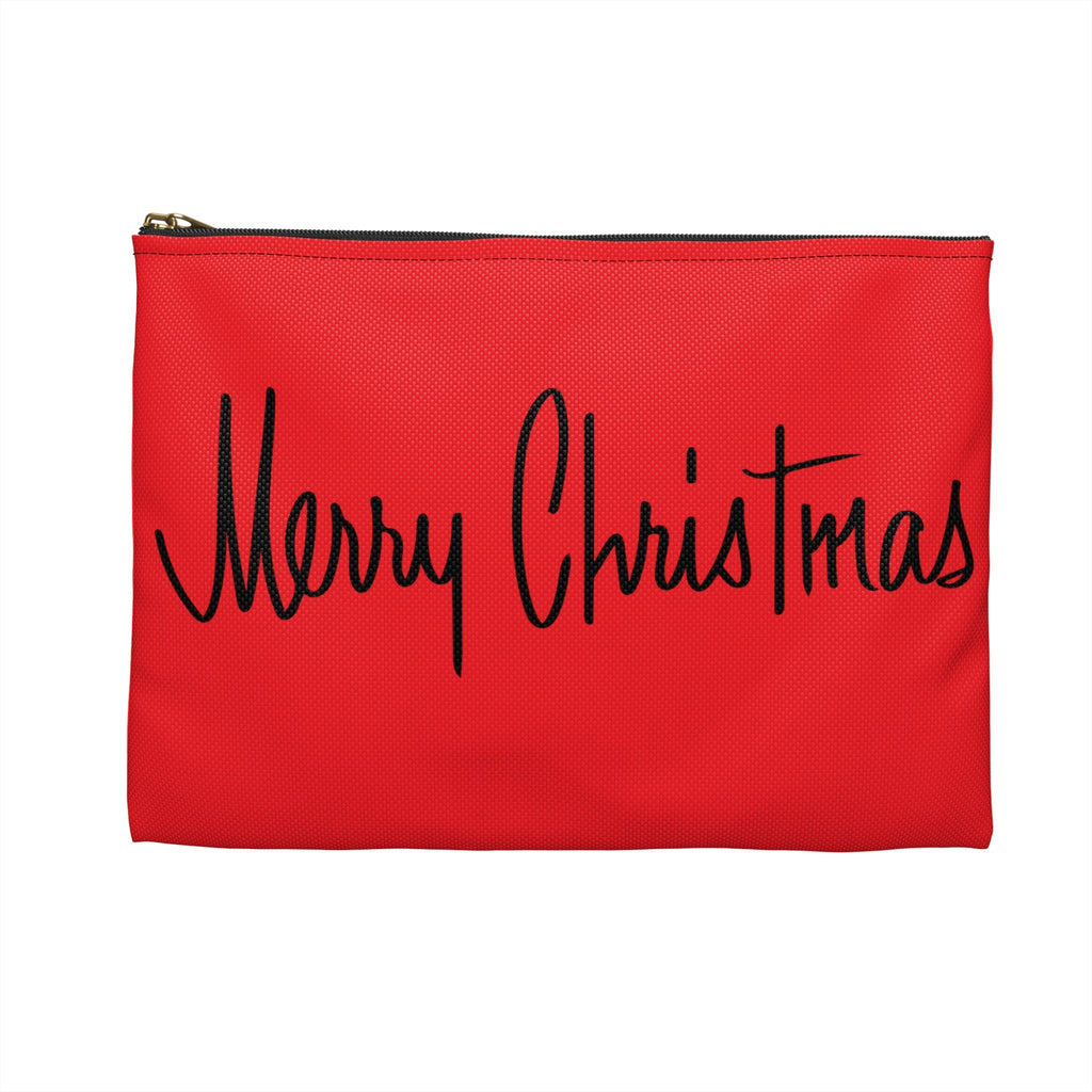 Merry Christmas Red Mid Century Retro Christmas Print Polyester Accessory Travel Pouch