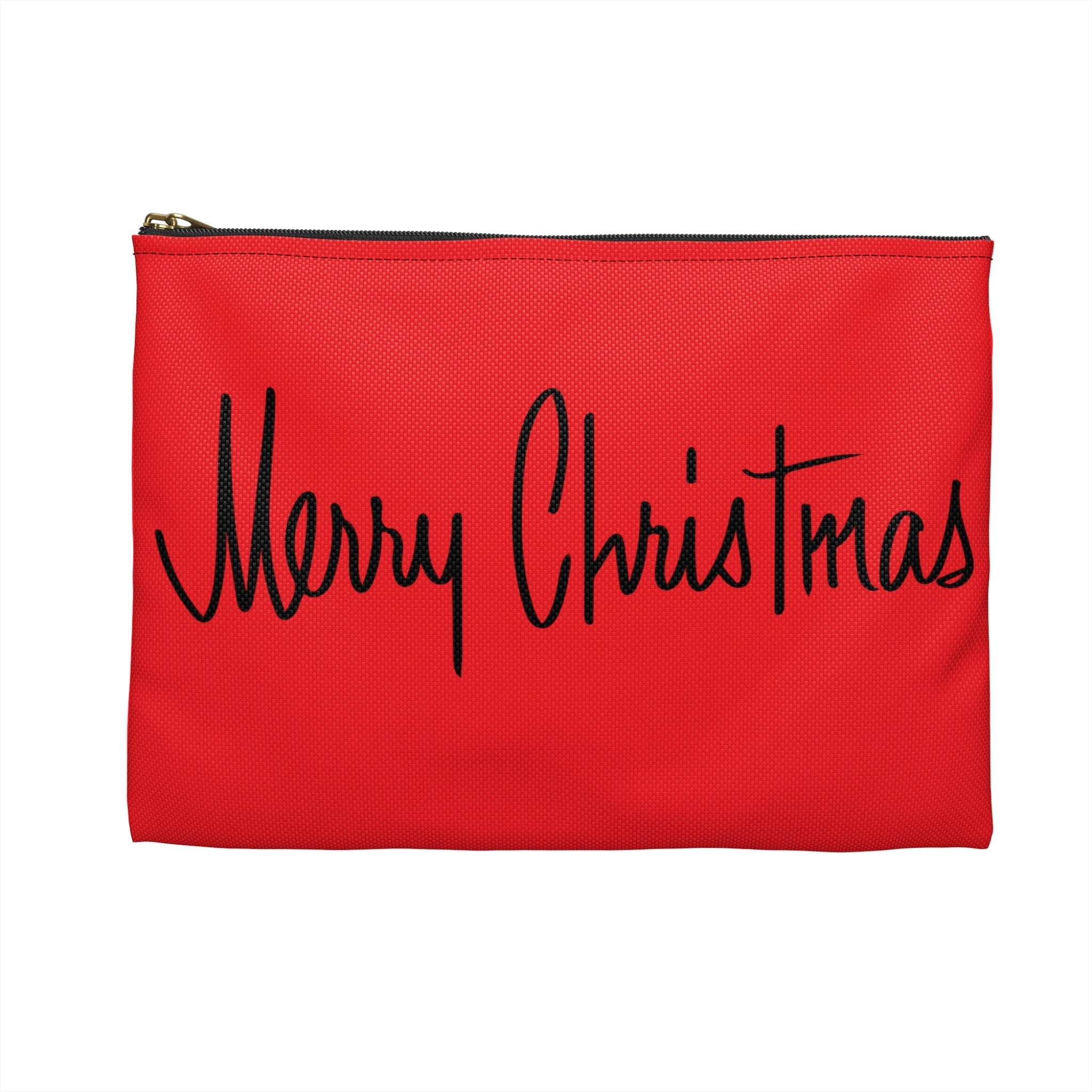 Merry Christmas Red Mid Century Retro Christmas Print Polyester Accessory Travel Pouch