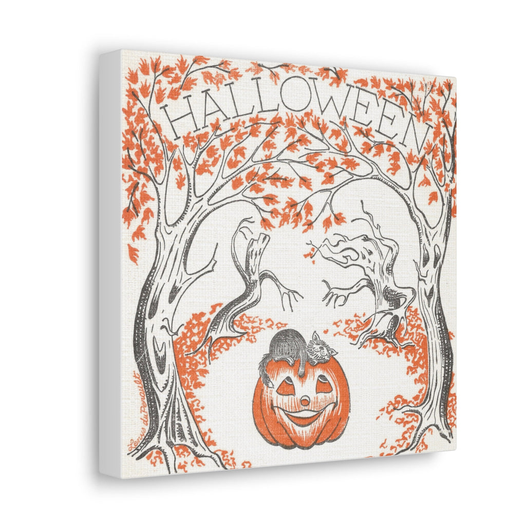 Halloween Trees Black Cat Jack O Lantern Retro Halloween Decor Print Canvas Gallery Wrap