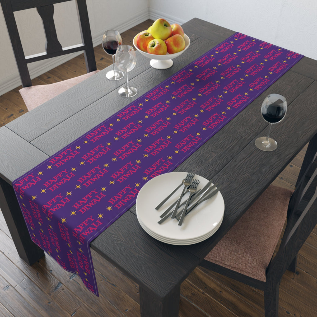 Happy Diwali Atomic Mid Century Retro Style Holiday Table Runner - Cotton Or Polyester
