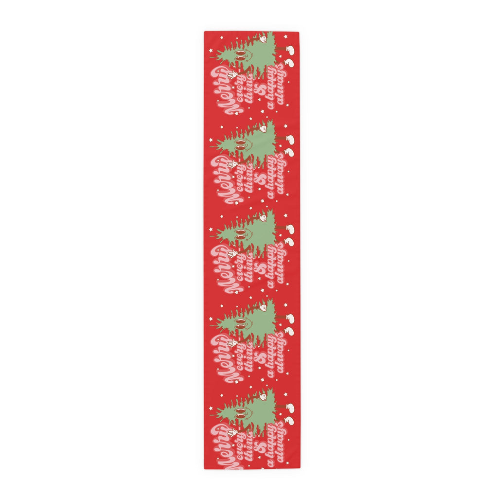 Merry Everything And A Happy Always Cute Christmas Tree Retro Style Red Christmas Decor Cotton Poly Table Runner