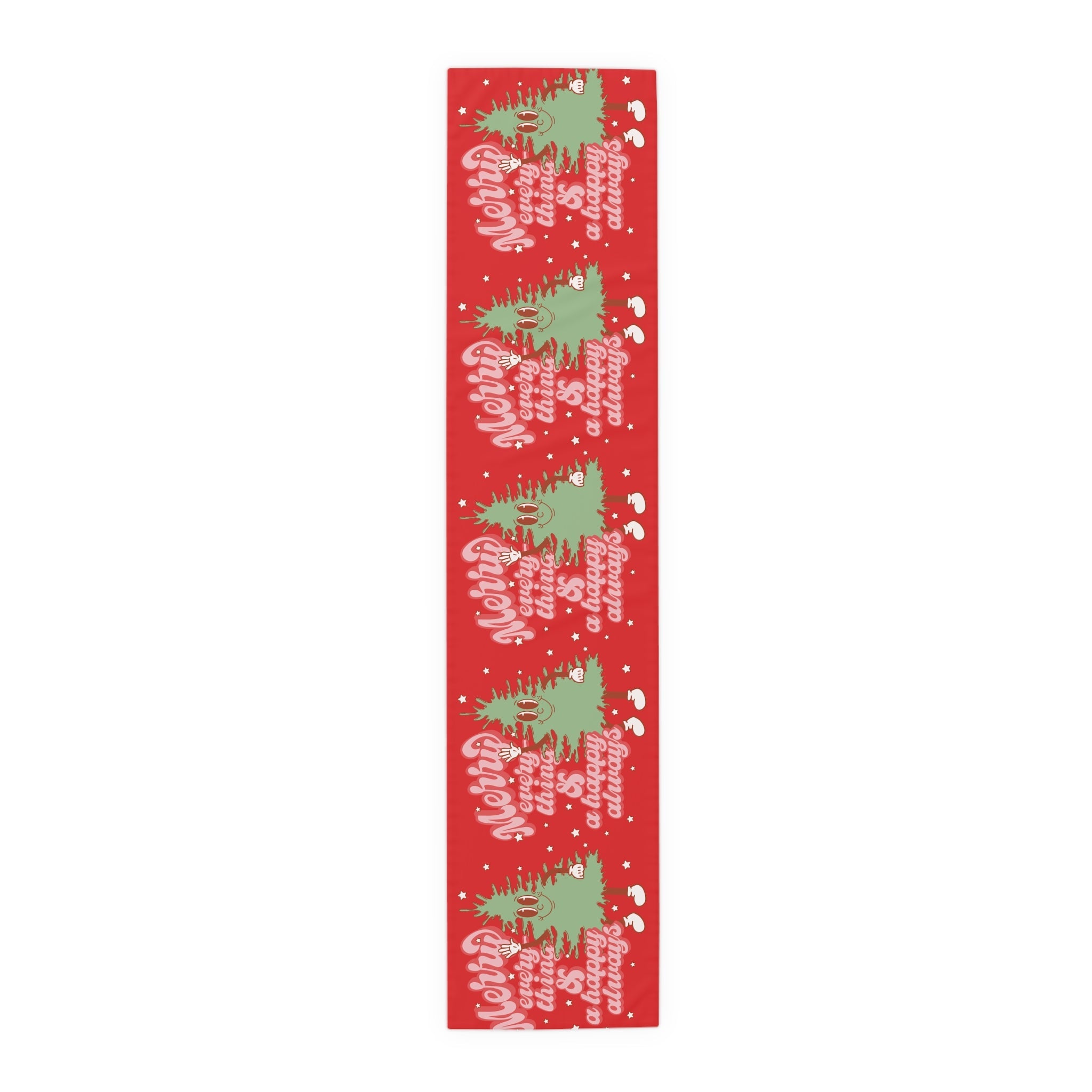 Merry Everything And A Happy Always Cute Christmas Tree Retro Style Red Christmas Decor Cotton Poly Table Runner