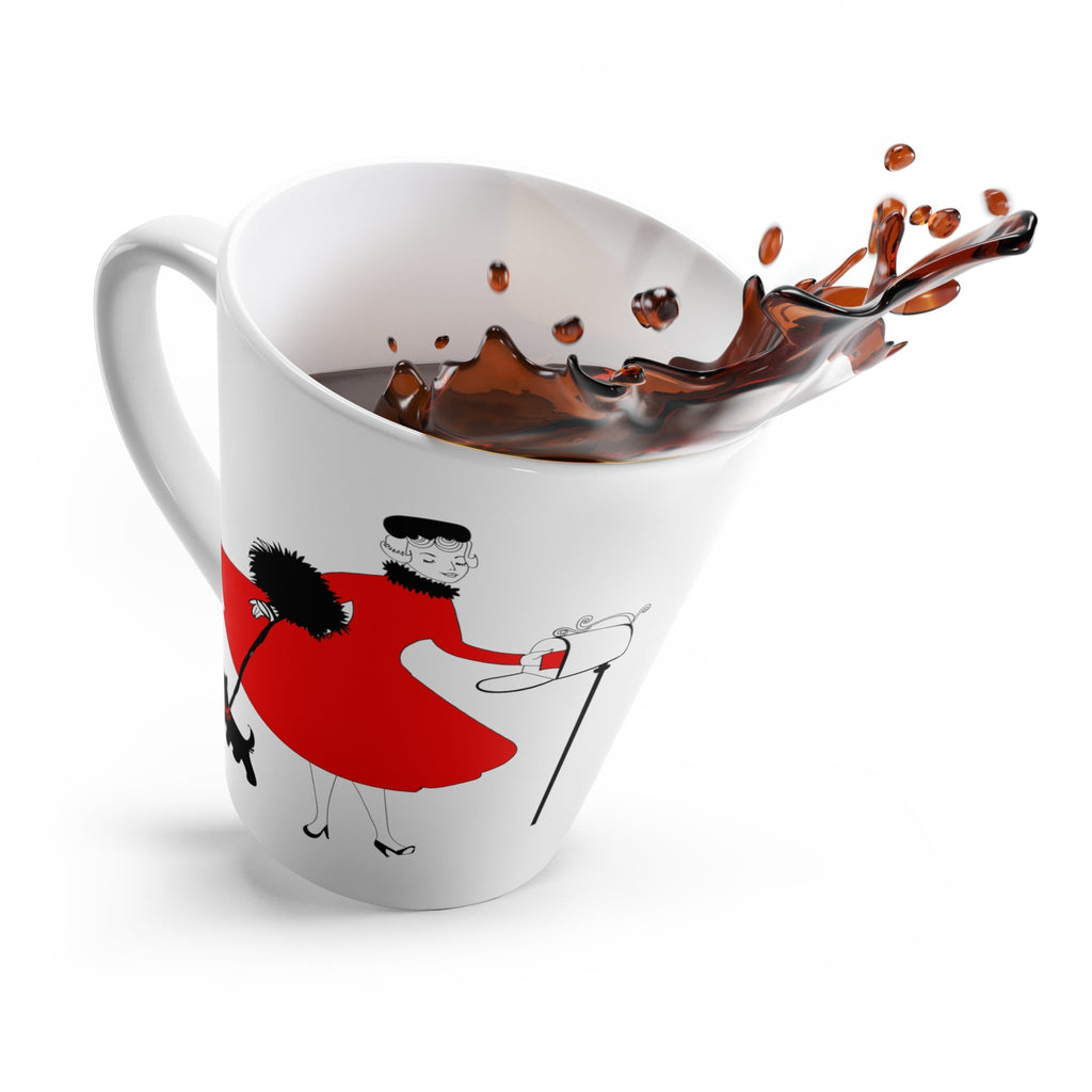 Christmas Lady With Black Scottie Dog At Mailbox Mid Century Retro Christmas Print Latte Coffee Mug