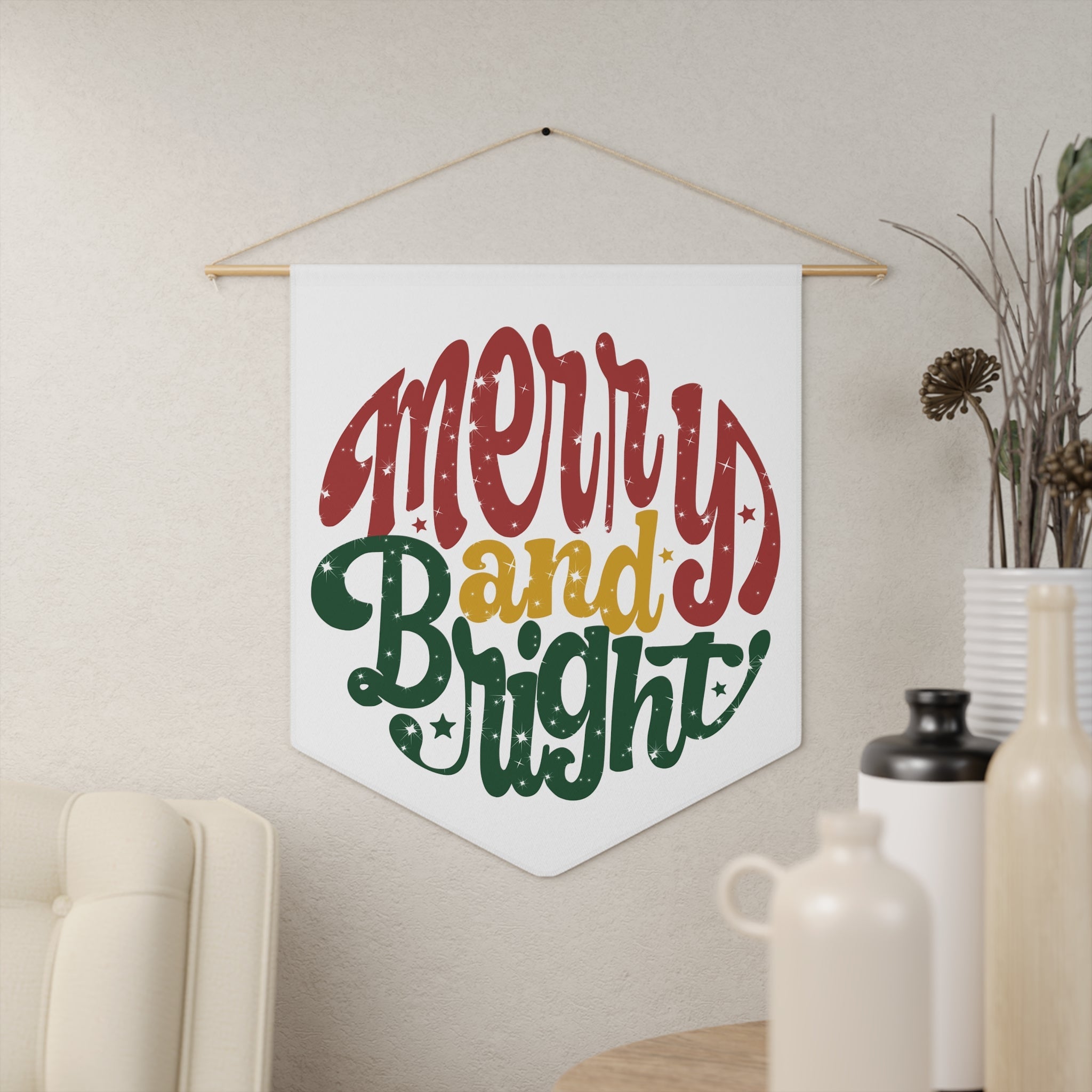 Merry And Bright Christmas Wall Hanging Banner Flag