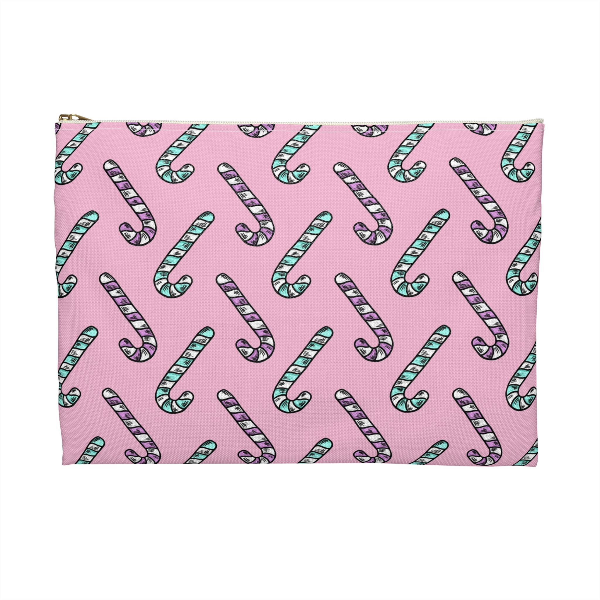 Pink And Teal Pastel Candy Canes Christmas Print Polyester Accessory Pouch Travel Bag