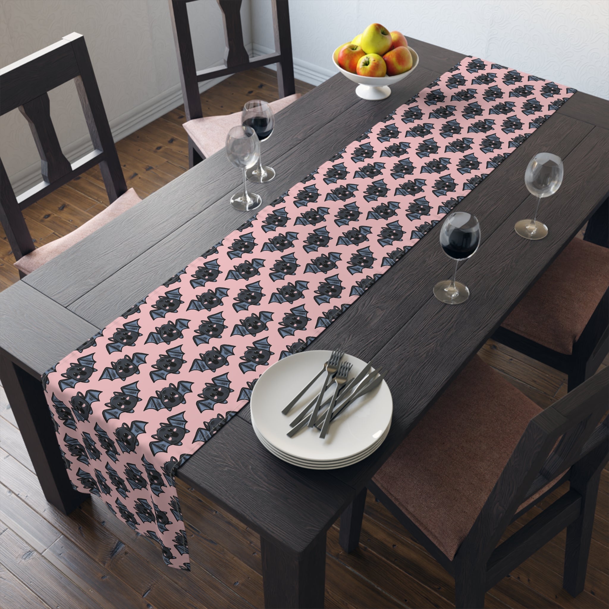 Halloween Bats Pink Fall Autumn Cotton Poly Table Runner