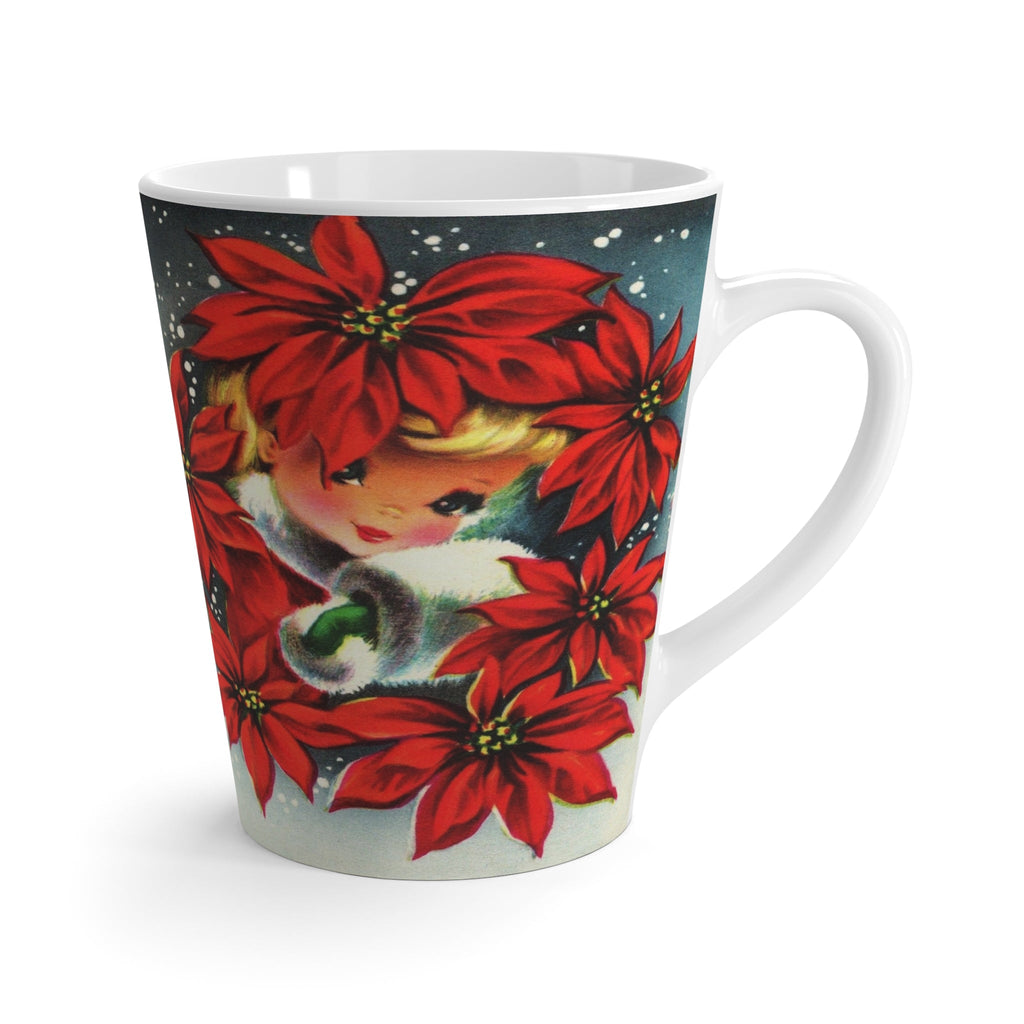 Girl With Poinsettias Retro Christmas Print Latte Coffee Mug
