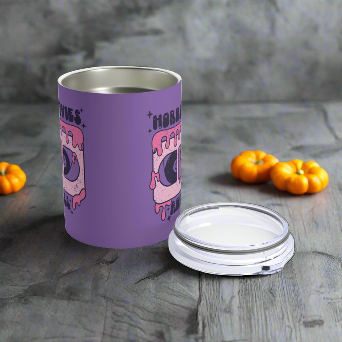 Horror Movies And Chill VHS Distressed Purple Halloween Retro Stainless Steel Tumbler 10oz