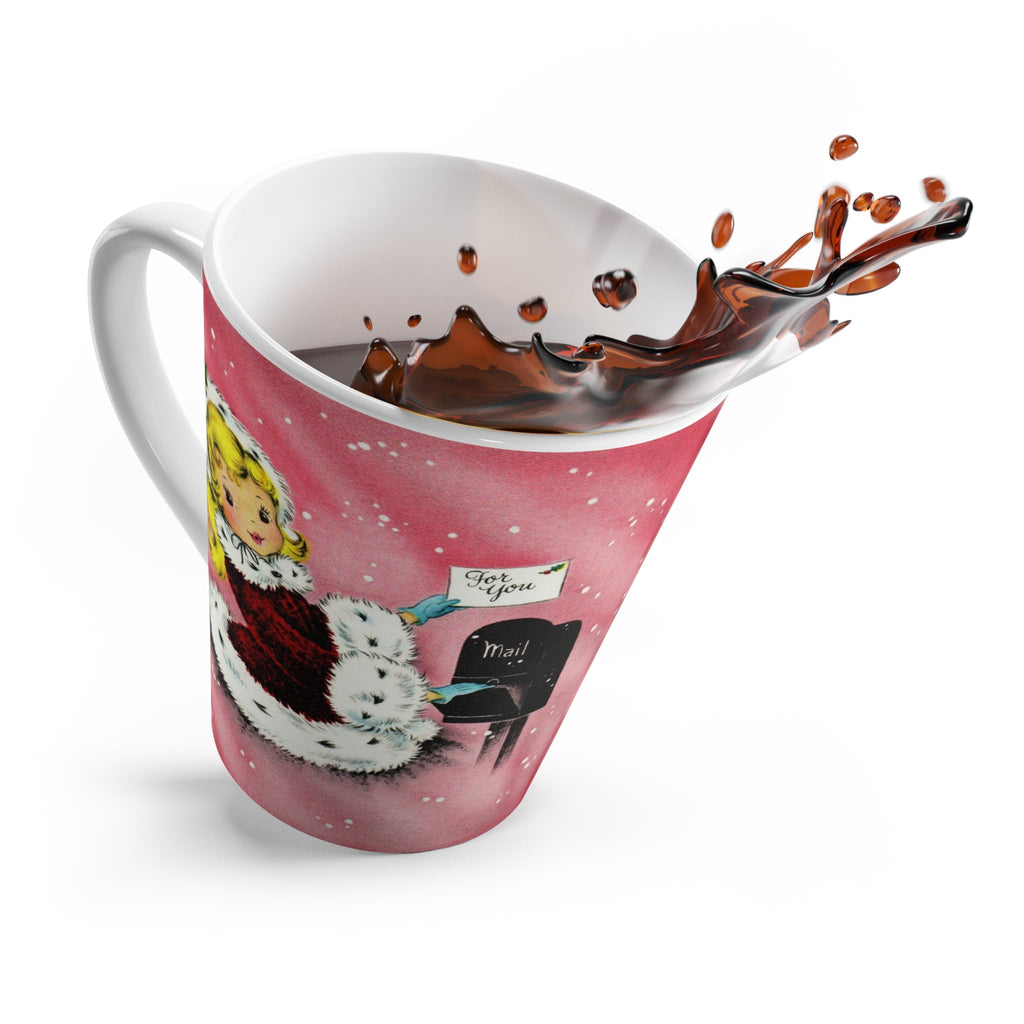 For You Christmas Lady Mailing Card In Snow Retro Christmas Print Latte Coffee Mug