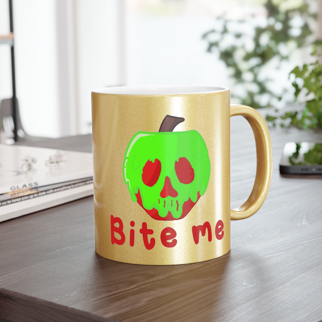 Bite Me Snow White Evil Queen Poison Apple Halloween Gold Metallic Mug