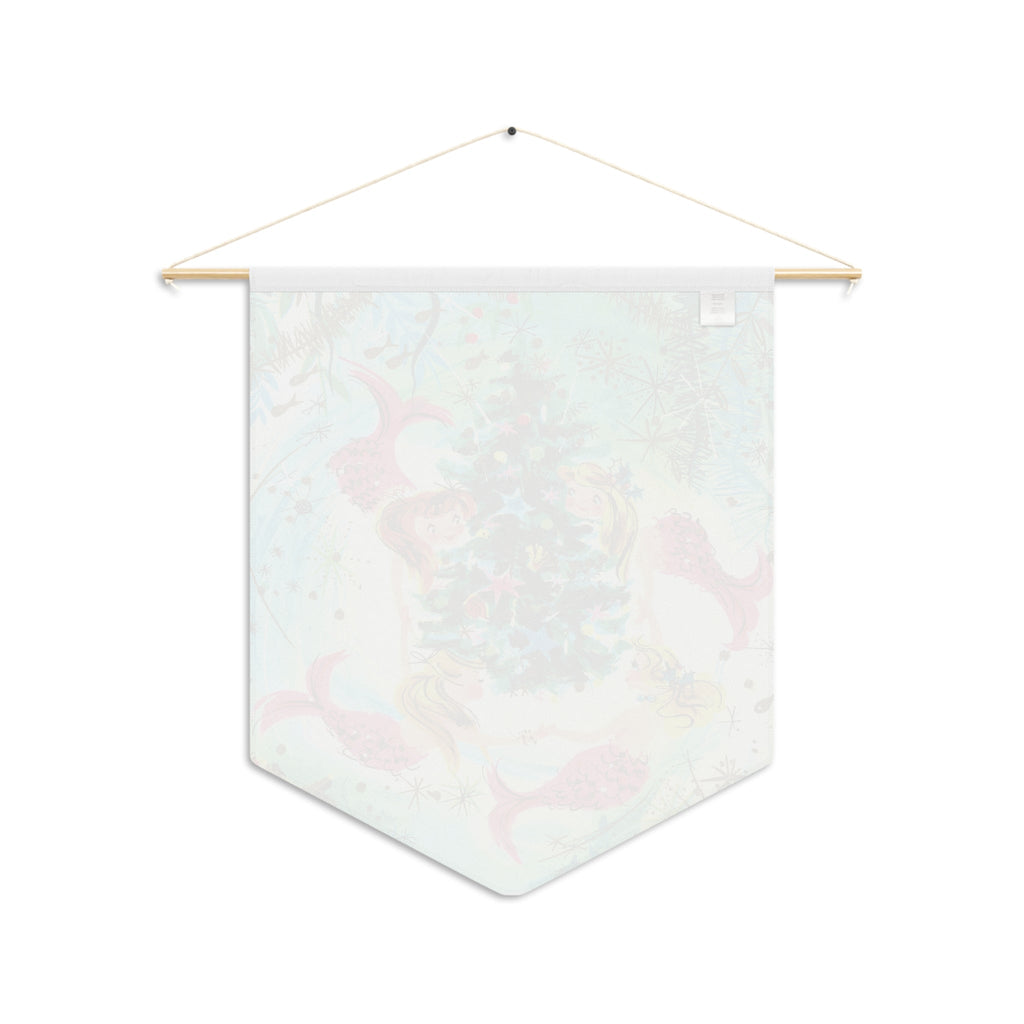 Mermaids Around Christmas Tree Retro Christmas Print Wall Hanging Banner Flag