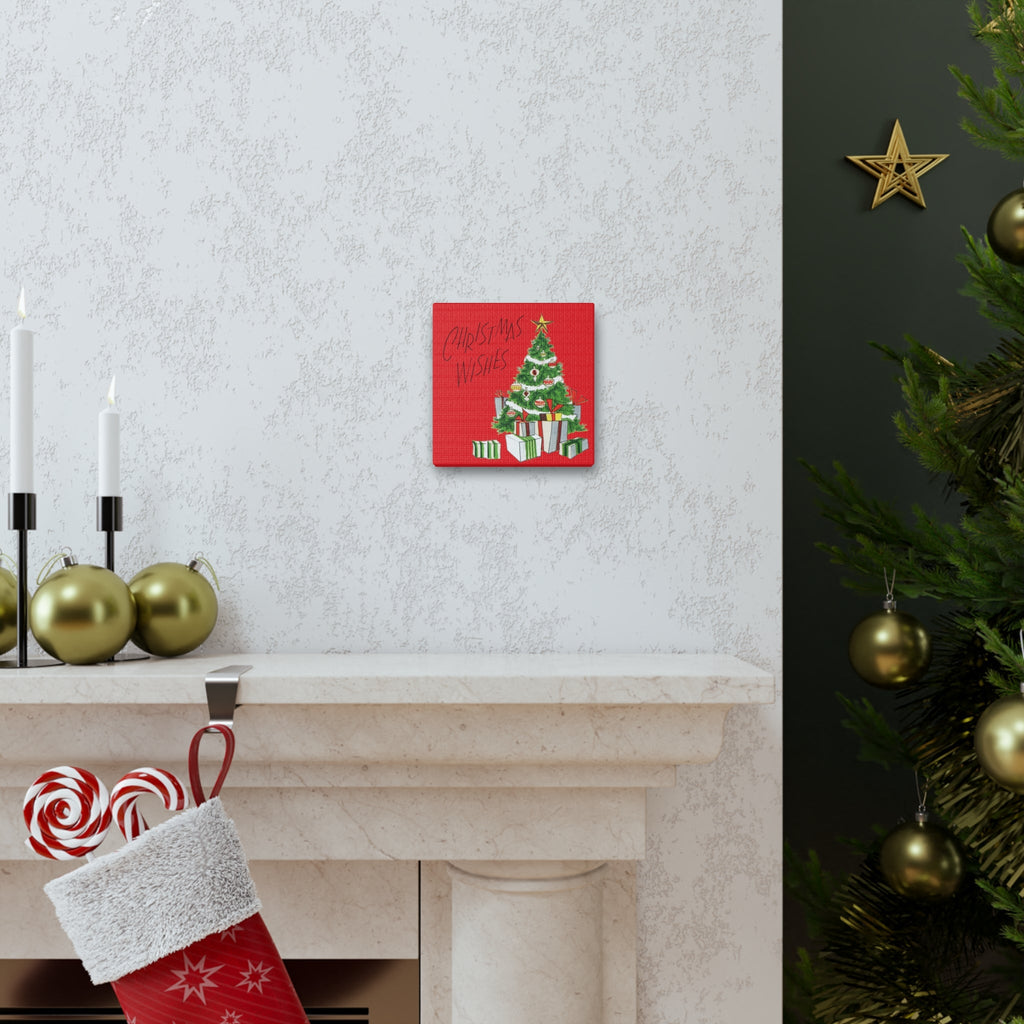 Christmas Wishes Christmas Tree Mid Century Retro Christmas Print Canvas Gallery Wrap