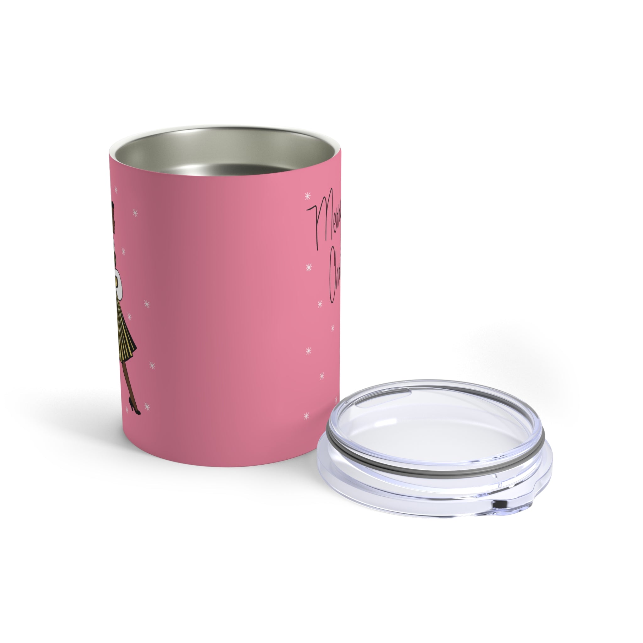 Merry Christmas Lady Retro Pink Christmas Print Stainless Steel Tumbler 10oz