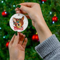Reindeer Gold Stars Mid Century Retro Christmas Print Ceramic Ornament