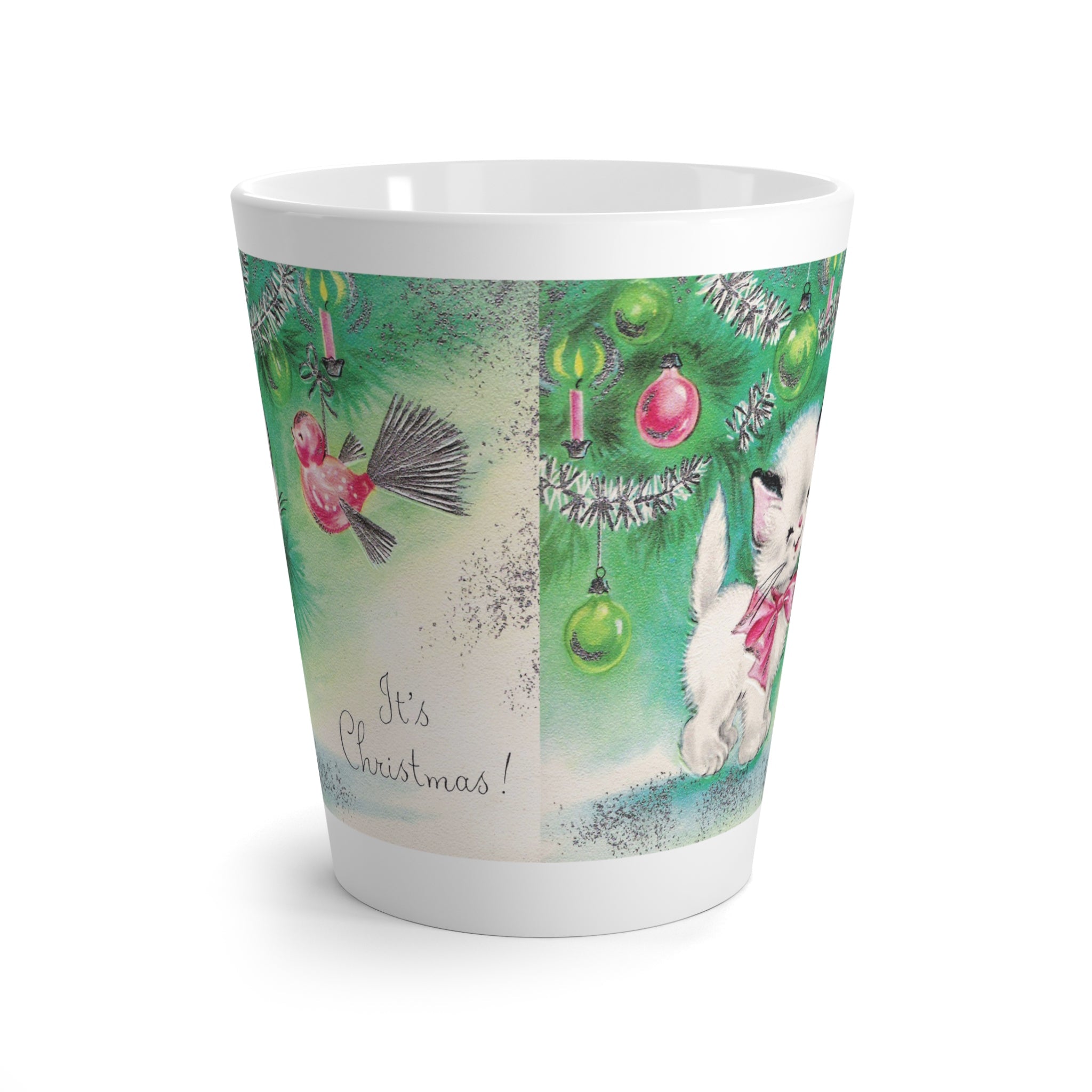 It's Christmas Kitten Mid Century Retro Print Latte Mug
