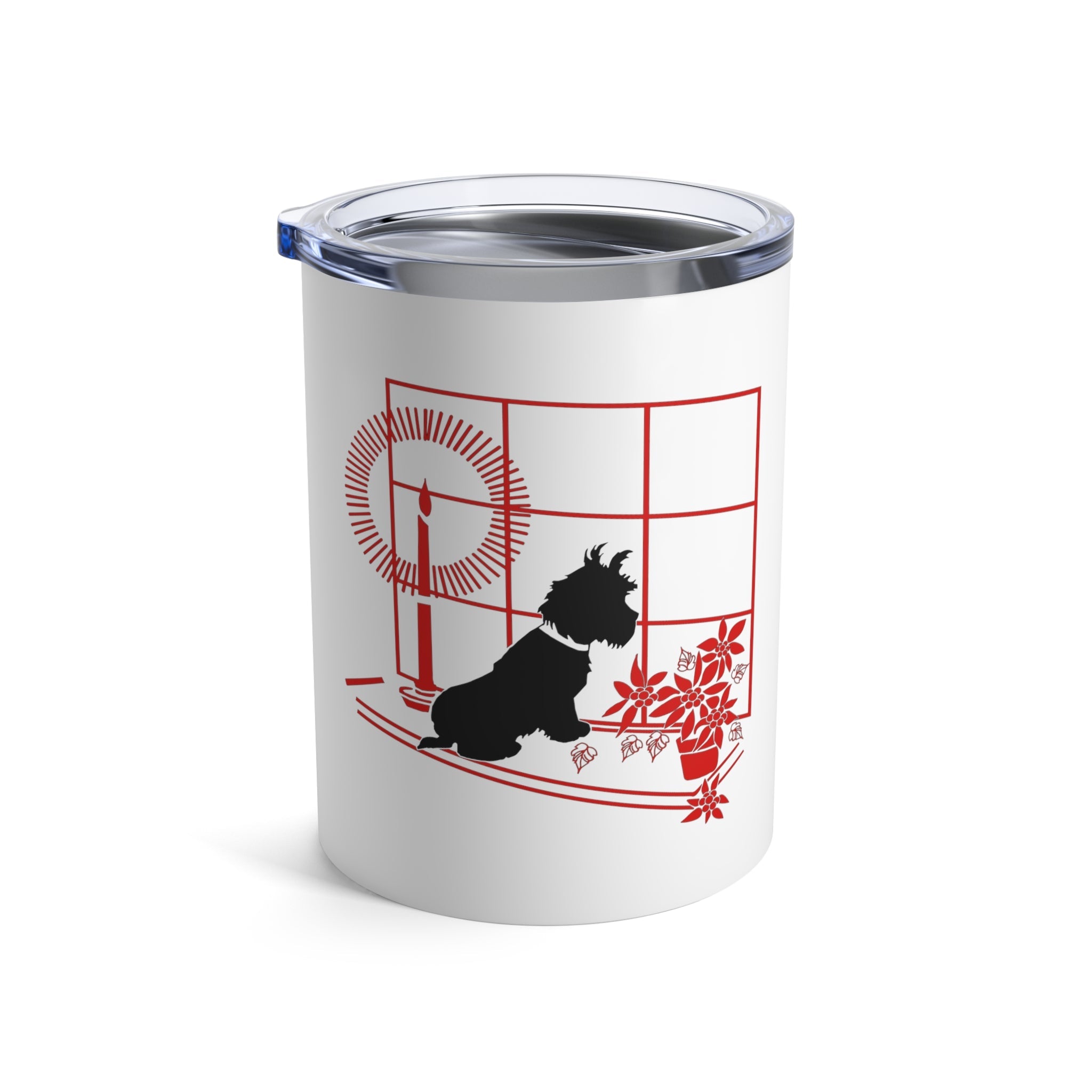 Scottie In Window Christmas Candle Retro Christmas Print Stainless Steel Tumbler 10oz