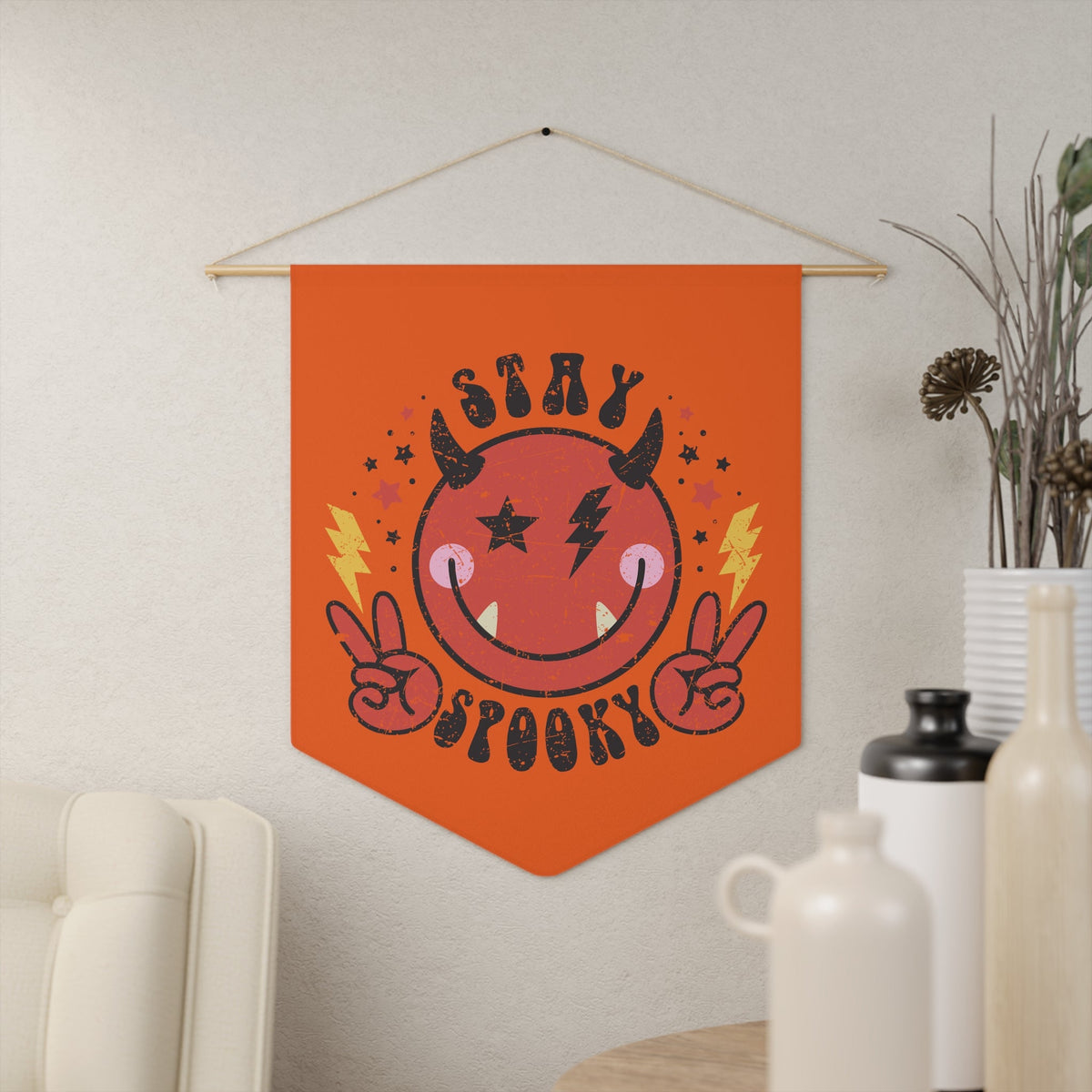 Stay Spooky Cute Devil Orange Halloween Print Decor Print Wall Hanging Banner Flag