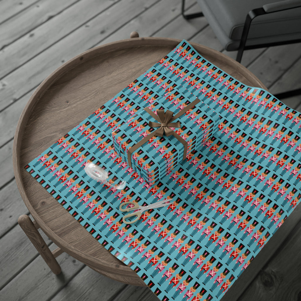 Christmas Toy Soldiers Blue Mid Century Retro Christmas Style Holiday Gift Wrap Paper - Glossy Or Matte