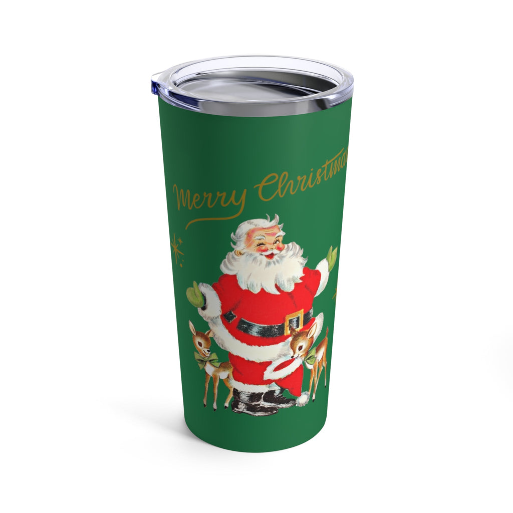 Merry Christmas Santa Reindeer Gold Stars Mid Century Retro Christmas Print Stainless Steel Tumbler 20oz